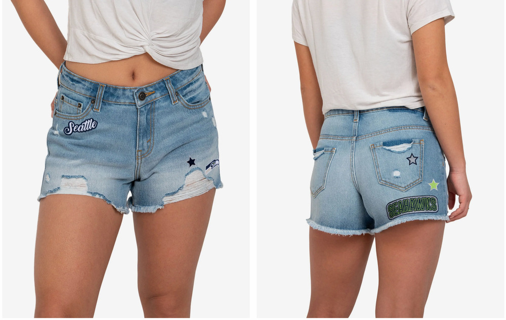 FOCO NFL Team Apparel Denim Shorts Seattle Seahawks Womens Large Team Logo New